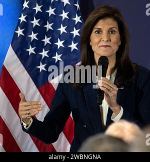 Ankeny, Iowa, USA. 11th Jan, 2024. Former U.N. Ambassador and South Carolina Governor NIKKI HALEY campaigns at Toast, a wedding and events center.(Credit Image: © Brian Cahn/ZUMA Press Wire) EDITORIAL USAGE ONLY! Not for Commercial USAGE! Stock Photo