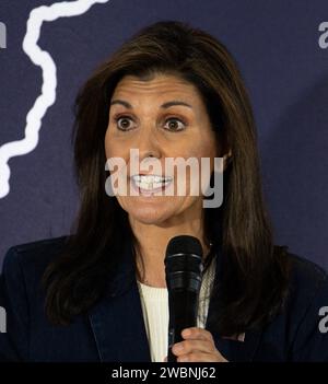 Ankeny, Iowa, USA. 11th Jan, 2024. Former U.N. Ambassador and South Carolina Governor NIKKI HALEY campaigns at Toast, a wedding and events center.(Credit Image: © Brian Cahn/ZUMA Press Wire) EDITORIAL USAGE ONLY! Not for Commercial USAGE! Stock Photo