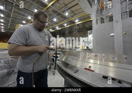 The Orion Lockheed Martin team continues fabricating and assembling composite structures for the Exploration Flight Test-1 (EFT-1) Orion service module and launch abort system at NASA's Michoud Assembly Facility in New Orleans on Feb. 5, 2013. Part of Batch image transfer from Flickr. Stock Photo