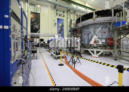The Artemis I crew and service module are being prepared for mating ...