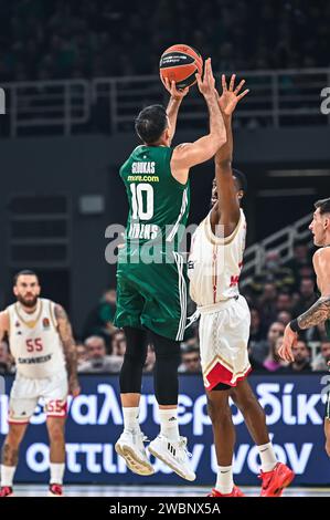 Athens, Lombardy, Greece. 11th Jan, 2024. 10 KOSTAS SLOUKAS of Panathinaikos AKTOR Athens is playing during the Euroleague, Round 21, match between Panathinaikos AKTOR Athens and AS Monaco at the OAKA Altion Arena in Athens, Greece, on January 11, 2024. (Credit Image: © Stefanos Kyriazis/ZUMA Press Wire) EDITORIAL USAGE ONLY! Not for Commercial USAGE! Stock Photo