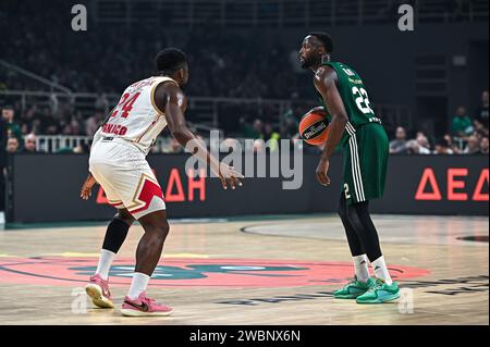 Athens, Lombardy, Greece. 11th Jan, 2024. 22 JERIAN GRANT of Panathinaikos AKTOR Athens is playing during the Euroleague, Round 21, match between Panathinaikos AKTOR Athens and AS Monaco at the OAKA Altion Arena in Athens, Greece, on January 11, 2024. (Credit Image: © Stefanos Kyriazis/ZUMA Press Wire) EDITORIAL USAGE ONLY! Not for Commercial USAGE! Stock Photo