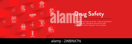 Pharmaceuticals and medications icon set w web header banner for FDA Approval Stock Vector