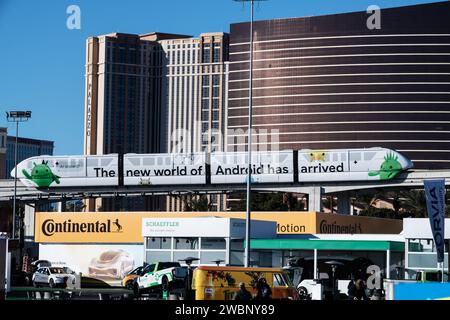 Las Vages, NV, USA. 11th Jan, 2024. View of of Android promo-wrapped tram during CES 2024 in Las Vegas, Nevada, on January 11, 2024. Credit: Dee Cee Carter/Media Punch/Alamy Live News Stock Photo