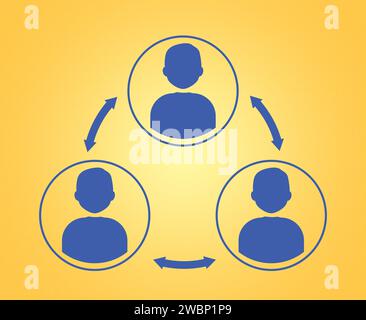 Human icons connected with double arrows on golden background, illustration. Multi-user system Stock Photo