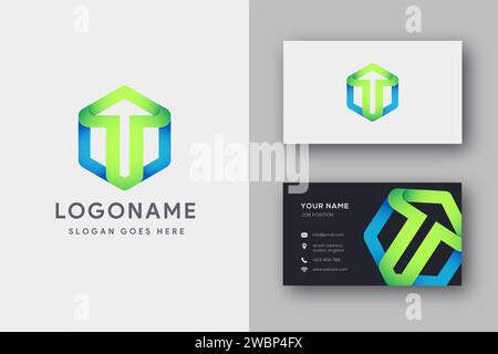 Modern geometric growth up arrow logo icon vector and business card template Stock Vector