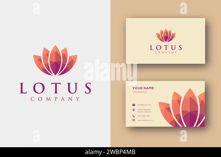 Minimalist warm Colorful Lotus logo icon vector and business card template Stock Vector