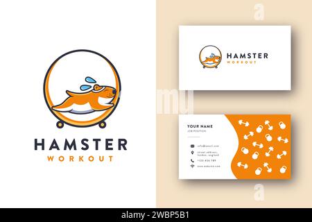 Hamster workout cartoon mascot logo vector illustration and business card template Stock Vector