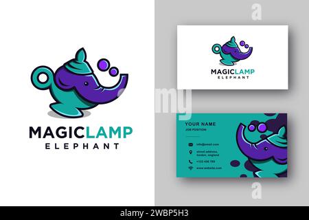 Elephant Aladdin lamp logo icon vector and business card template Stock Vector