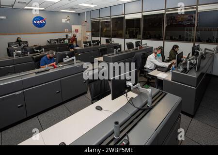 In early December 2020, Ames Research Center researchers monitored real-time surveillance data from a helicopter during the Advanced Air Mobility National Campaign NC Integrated Dry Run Test at NASA Armstrong Flight Research Center in California. Stock Photo
