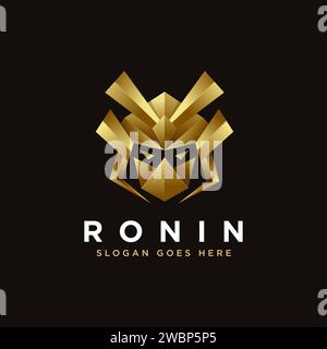 Aggressive samurai ronin Japanese warrior logo icon vector template on black background Stock Vector