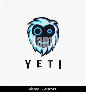 Fun friendly yeti head face logo vector on black background Stock Vector