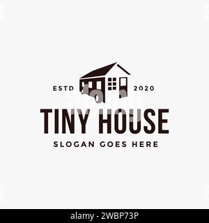 Minimalist tiny house trailer logo vector on white background Stock Vector
