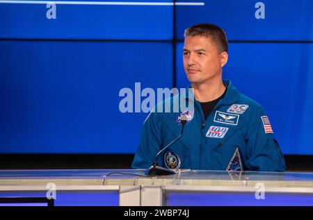 NASA astronaut Kjell Lindgren participates in a NASA Social Facebook Live briefing inside the Press Site auditorium on May 26, 2020, at the agency’s Kennedy Space Center in Florida ahead of NASA’s SpaceX Demo-2 launch, slated for Wednesday, May 27. A SpaceX Falcon 9 rocket and Crew Dragon spacecraft are scheduled to lift off from Kennedy’s Launch Complex 39A, carrying NASA astronauts Robert Behnken and Douglas Hurley to the International Space Station. This will mark the first launch of astronauts from U.S. soil to the space station since the conclusion of the Space Shuttle Program in 2011. Pa Stock Photo