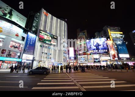 The vibrant Ximending shopping neighborhood in Taipei, Taiwan. Stock Photo