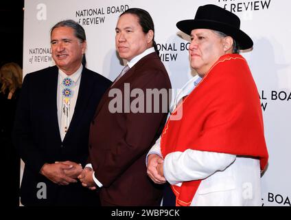 New York, United States. 11th Jan, 2024. (L-R) Talee Redcorn, William Belleau and Yancey Red Corn arrives on the red carpet for the National Board of Review Gala 2024 at Cipriani 42nd Street in New York City on Thursday, January 11, 2024. Photo by Jason Szenes/UPI Credit: UPI/Alamy Live News Stock Photo