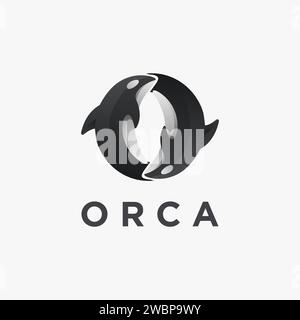 Modern couple of orca killer whale logo icon vector on white background Stock Vector
