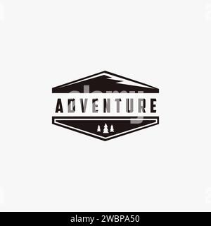 Mountain adventure and Trees retro logo design vector with outline ...