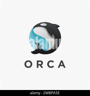 Modern jumping orca killer whale logo icon vector on white background Stock Vector