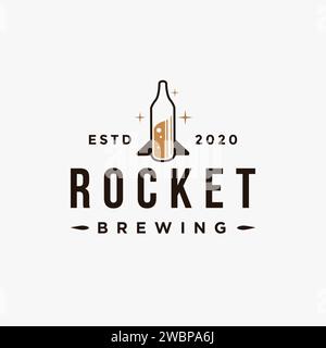 Creative rocket brewing logo, bottle of rocket vector illustration on white background Stock Vector