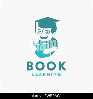 Simple education logo, Kid reading book logo vector icon illustration on white background Stock Vector