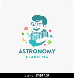 Simple education logo, Kid learning astronomy book logo vector icon illustration on white background Stock Vector