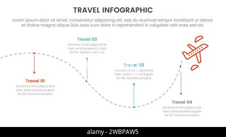 travel holiday infographic with 4 point stage template with timeline wave up and down for slide presentation vector Stock Photo