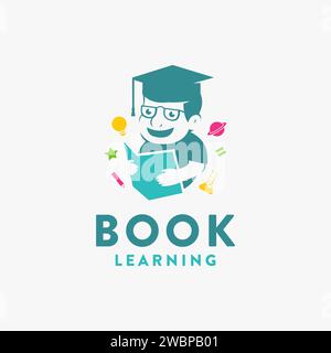 Simple education logo, Kid reading book logo vector icon illustration on white background Stock Vector
