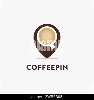 Cup of coffee pin, coffee map pin logo icon vector template on white background Stock Vector