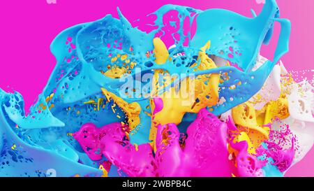 3D render, multicolors paint splash, liquids Splash, Abstract fluid background Stock Photo