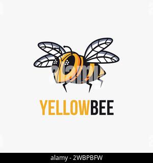 Yellow bee mascot cartoon logo vector template on white background Stock Vector