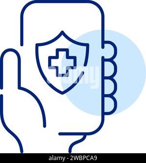 Buying health insurance online. Provider app. Pixel perfect, editable stroke Stock Vector