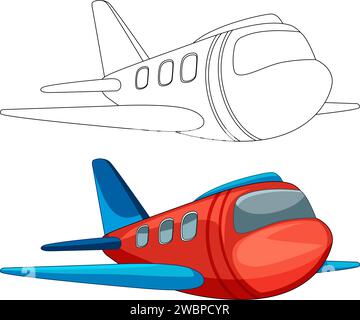 Two airplanes, one colored and one outlined. Stock Vector