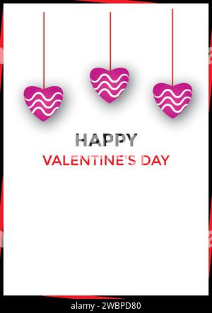 Valentine's Day greeting card with pink hearts. Happy Valentine's Day banner. I love decorative concept designs on a white background Stock Vector