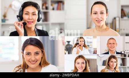 Screen of video call between diverse people managers Stock Photo