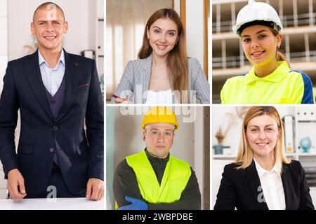 Screen of video conference between managers and engineers Stock Photo