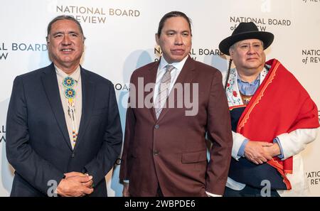 Talee Red Corn, William Belleau, Yancey Red Corn attend 2024 National Board of Review Awards Gala at Cipriani 42nd Street in New York on January 11, 2024 Stock Photo