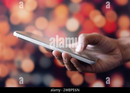Closeup image of hand using smartphone. Technology concept Stock Photo