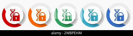 Dna, genetic research vector icon set, flat icons for logo design, webdesign and mobile applications, colorful round buttons Stock Vector