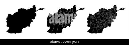 Set of state maps of Afghanistan with regions and municipalities division. Department borders, isolated vector maps on white background. Stock Vector