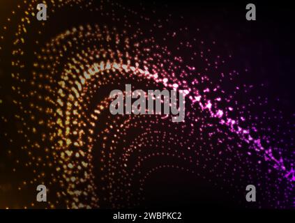 Neon round flowing futuristic particles abstract hi-tech background. Vector orange violet design Stock Vector
