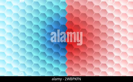 Blue and red hexagons abstract geometric glossy pattern. Vector tech background Stock Vector