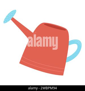 Red watering can in a flat style. Watering can vector illustration isolated on white background. Gardening element Stock Vector