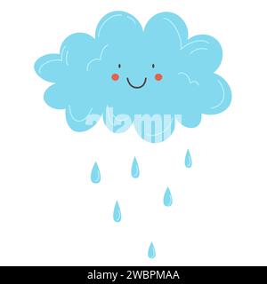 Positive cloud vector illustration in flat style. Sticker cloud with rain. Cloud icon isolated on white background Stock Vector