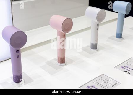 Las Vegas, USA. 10th Jan, 2024. Hairdryers by Laifen are on display during CES 2024 - Day 2 at the Venetian casino and resort in Las Vegas, NV on January 10, 2024. (Travis P Ball/Sipa USA) Credit: Sipa USA/Alamy Live News Stock Photo