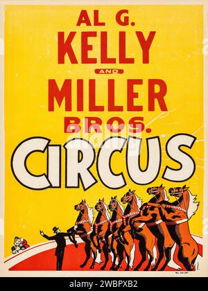 Kelly and Miller Bros. Circus (1940s) Circus Poster feat circus horses Stock Photo