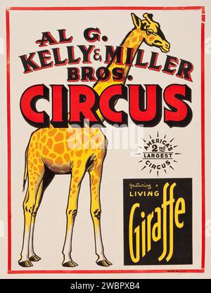 Kelly & Miller Bros. Circus Vintage Poster (c. 1910) featuring a living Giraffe Stock Photo