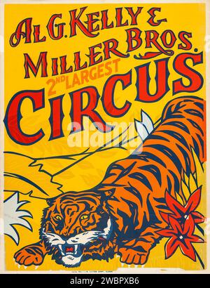 Circus Poster (Al G. Kelly & Miller Bros., 1950s). Poster feat a tiger Stock Photo