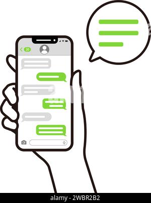 Vector illustration holding a smartphone (message app, sms) Stock Vector
