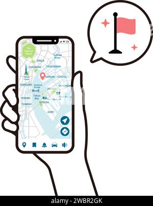 Vector illustration of holding a smartphone (map app) Stock Vector